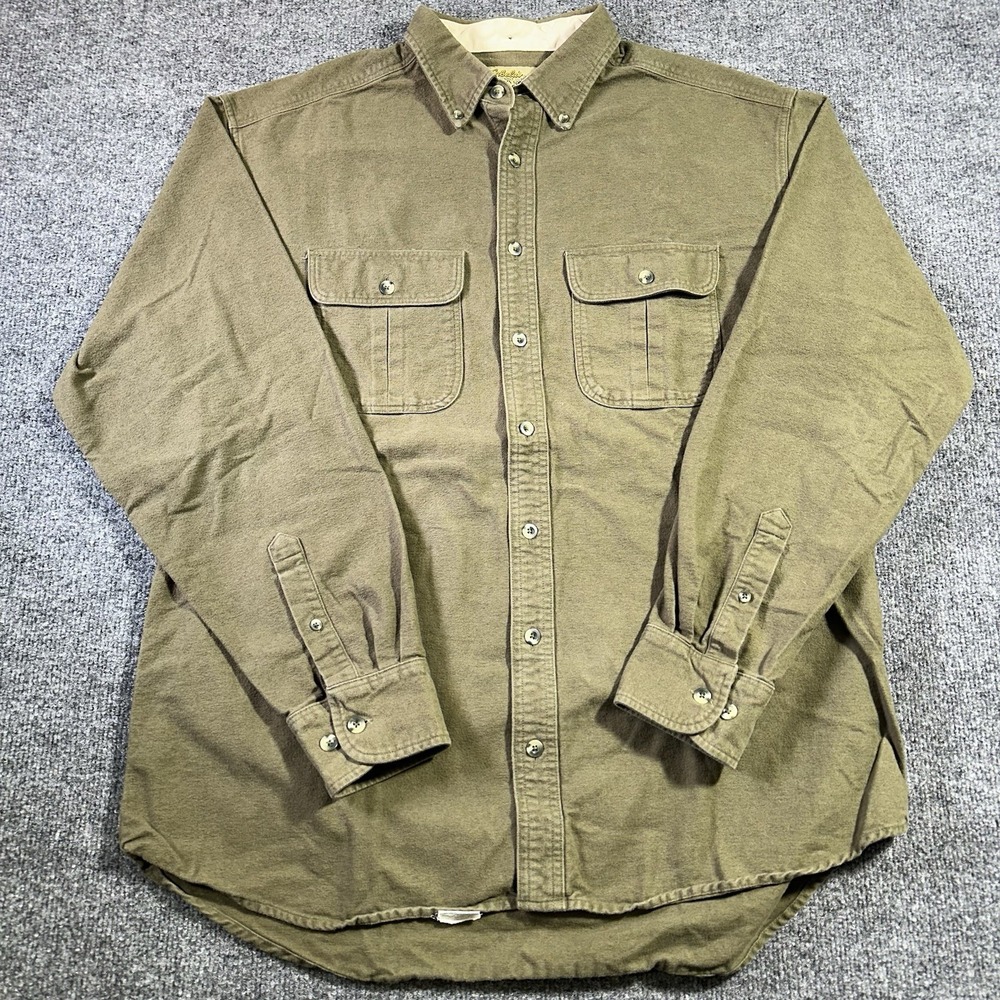 Cabelas Deerskin Soft Chamois Flannel Shirt LT Pockets Outdoor Camp Workwear